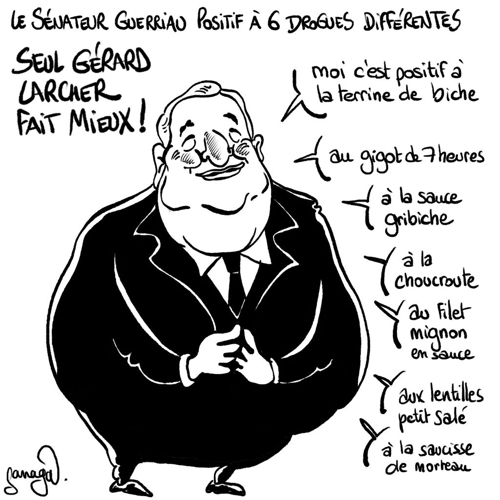 dessin presse humour Gérard Larcher image drôle Joël Guerriau sénateur drogué