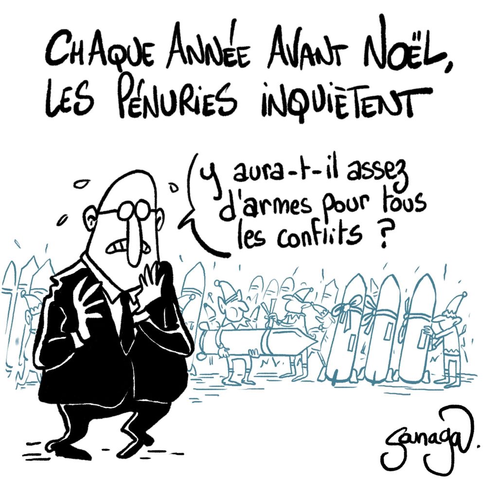 dessin presse humour pénuries Noël image drôle inquiétude marchands d’armes