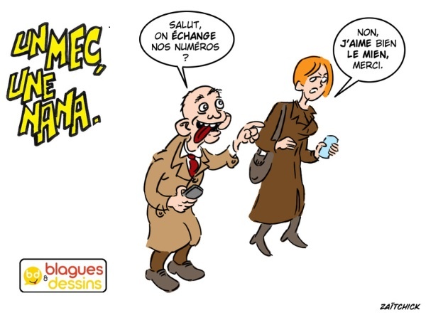 blague dessin humour mec nana homme femme drague échange numéro téléphone