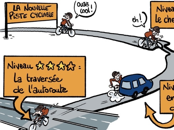 dessin presse humour mode déplacement doux image drôle sécurité pistes cyclables