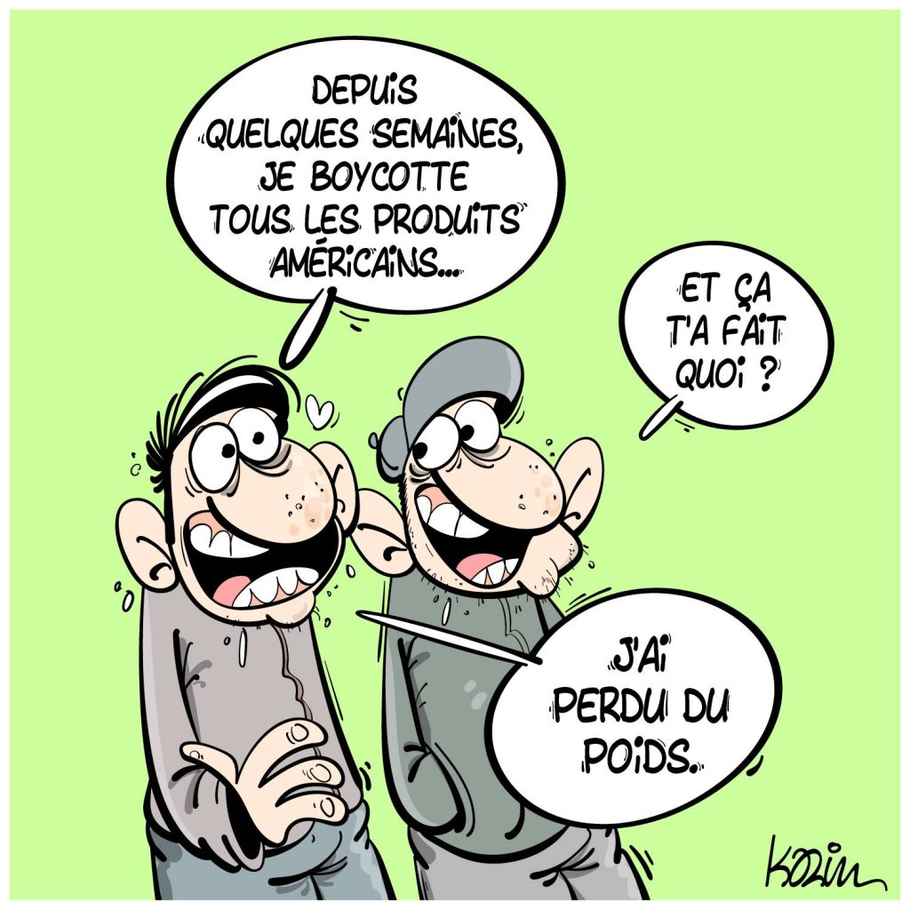 dessin presse humour guerre Gaza image drôle boycott produits américains