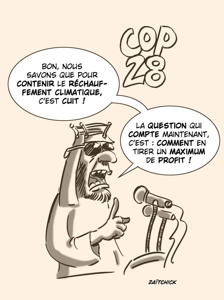 dessin presse humour énergies fossiles OPEP image drôle COP28 Dubaï profit
