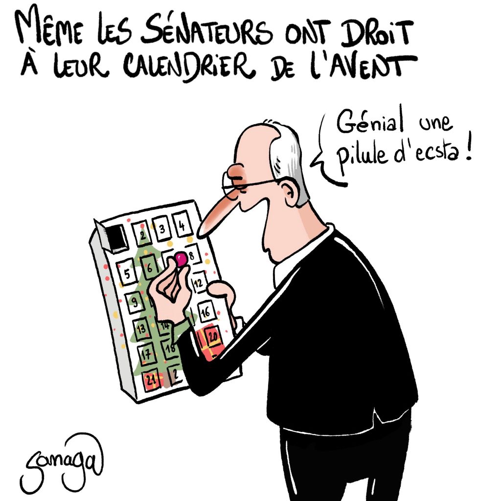 dessin presse humour calendrier avent image drôle drogue Sénat