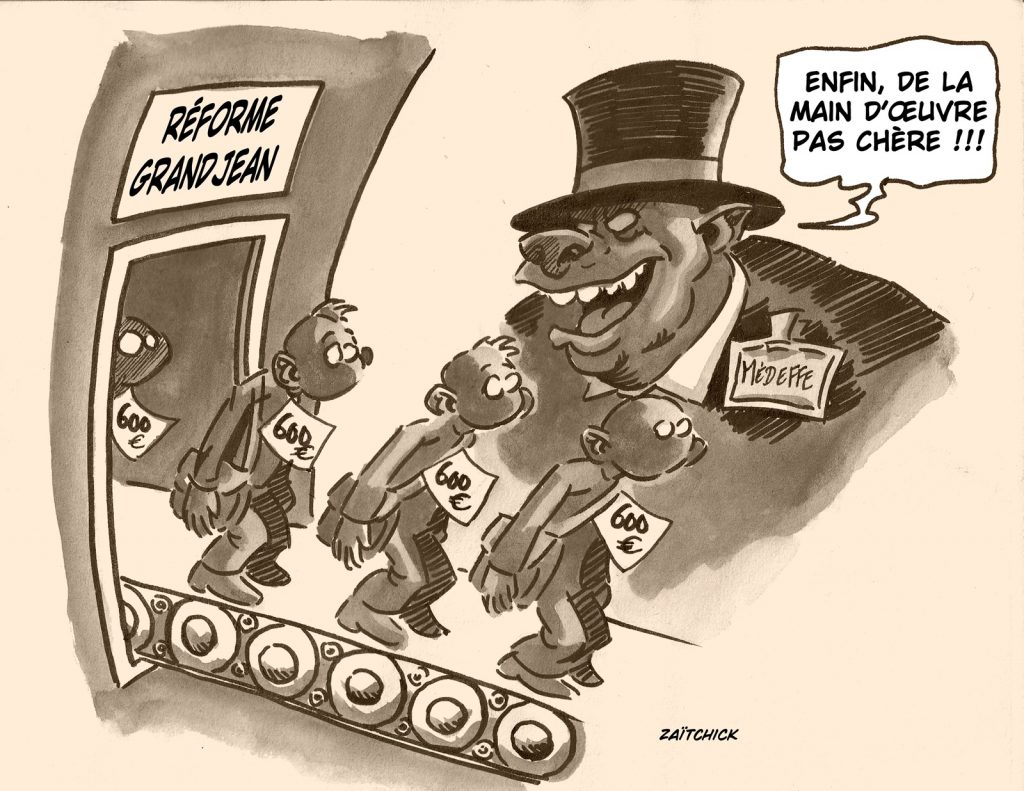 dessin presse humour réforme enseignement professionnel image drôle main d’œuvre Medef