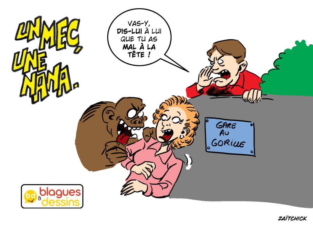 blague dessin humour mec nana homme femme migraine gorille