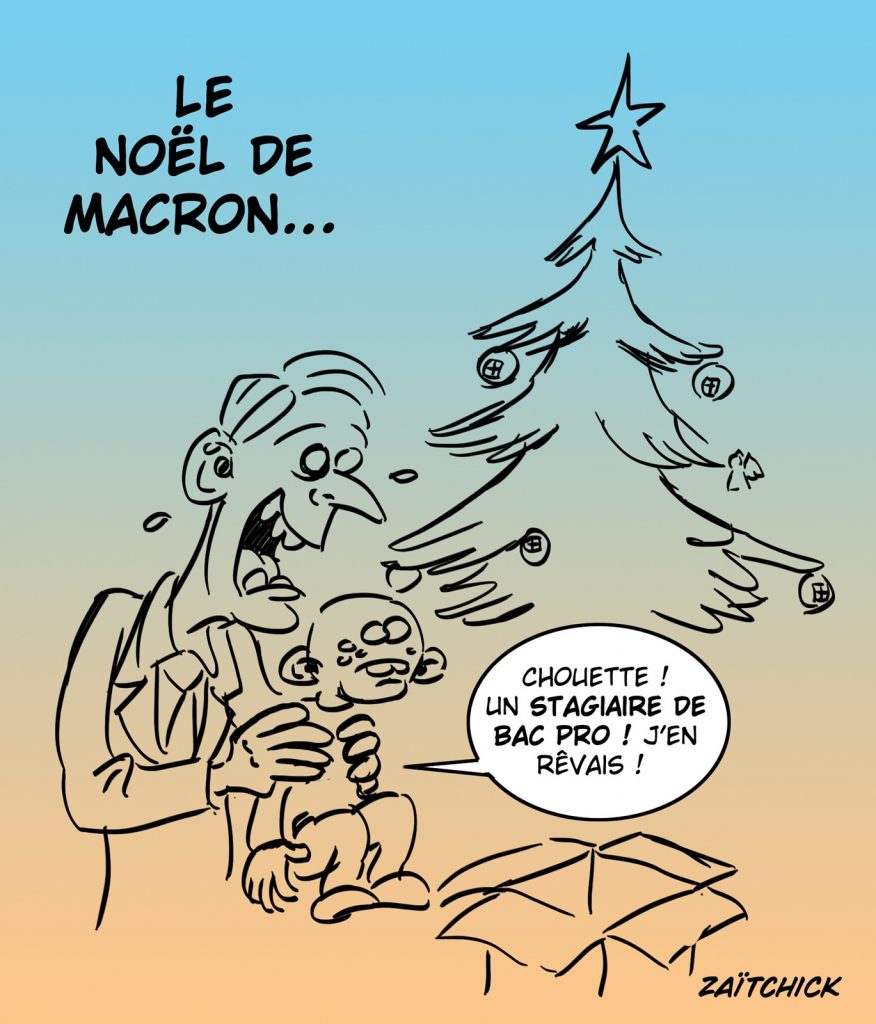 dessin presse humour Emmanuel Macron image drôle stagiaires Bac pro