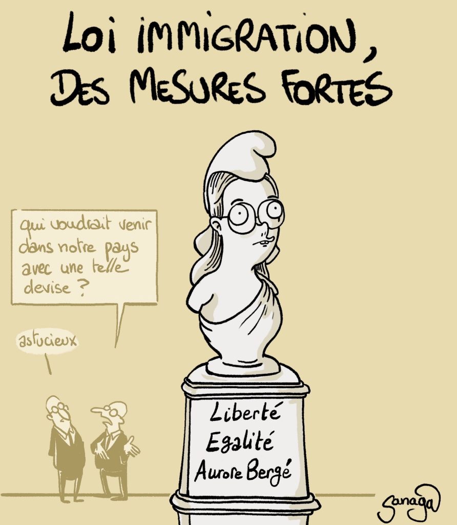 dessin presse humour loi immigration image drôle Aurore Bergé