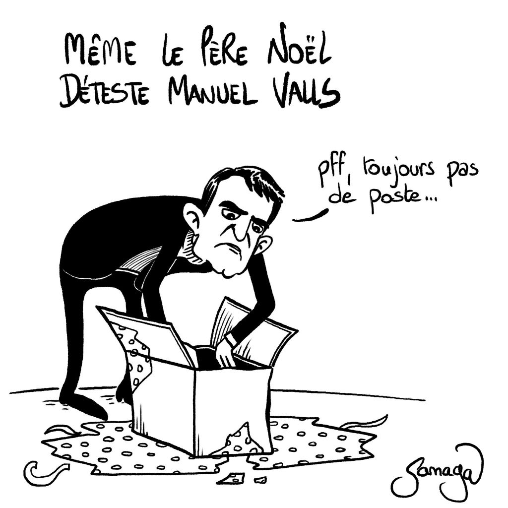 dessin presse humour cadeaux Noël image drôle Manuel Valls