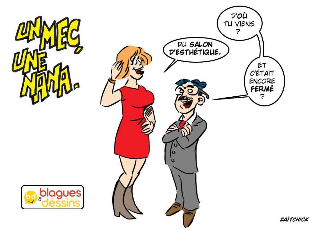 blague dessin humour mec nana homme femme drague salon d’esthétique maquillage