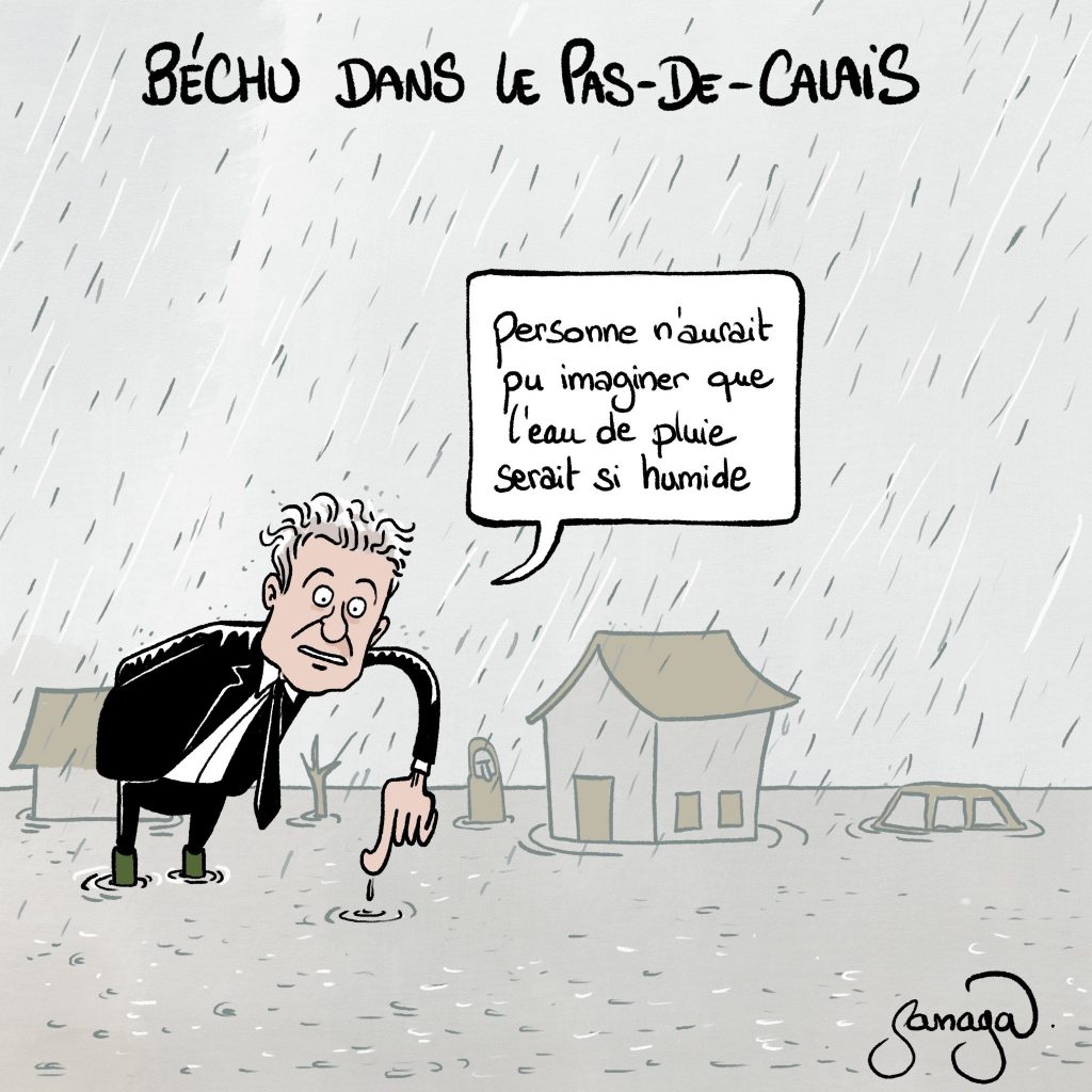 dessin presse humour Christophe Béchu image drôle inondations Pas-de-Calais