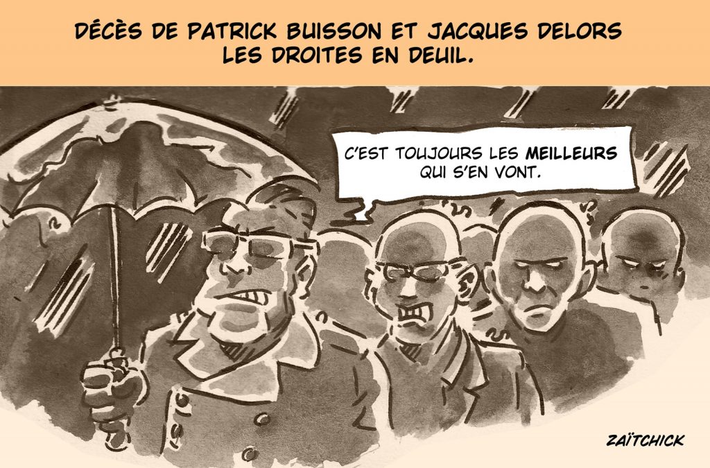dessin presse humour décès Patrick Buisson image drôle mort de Jacques Delors