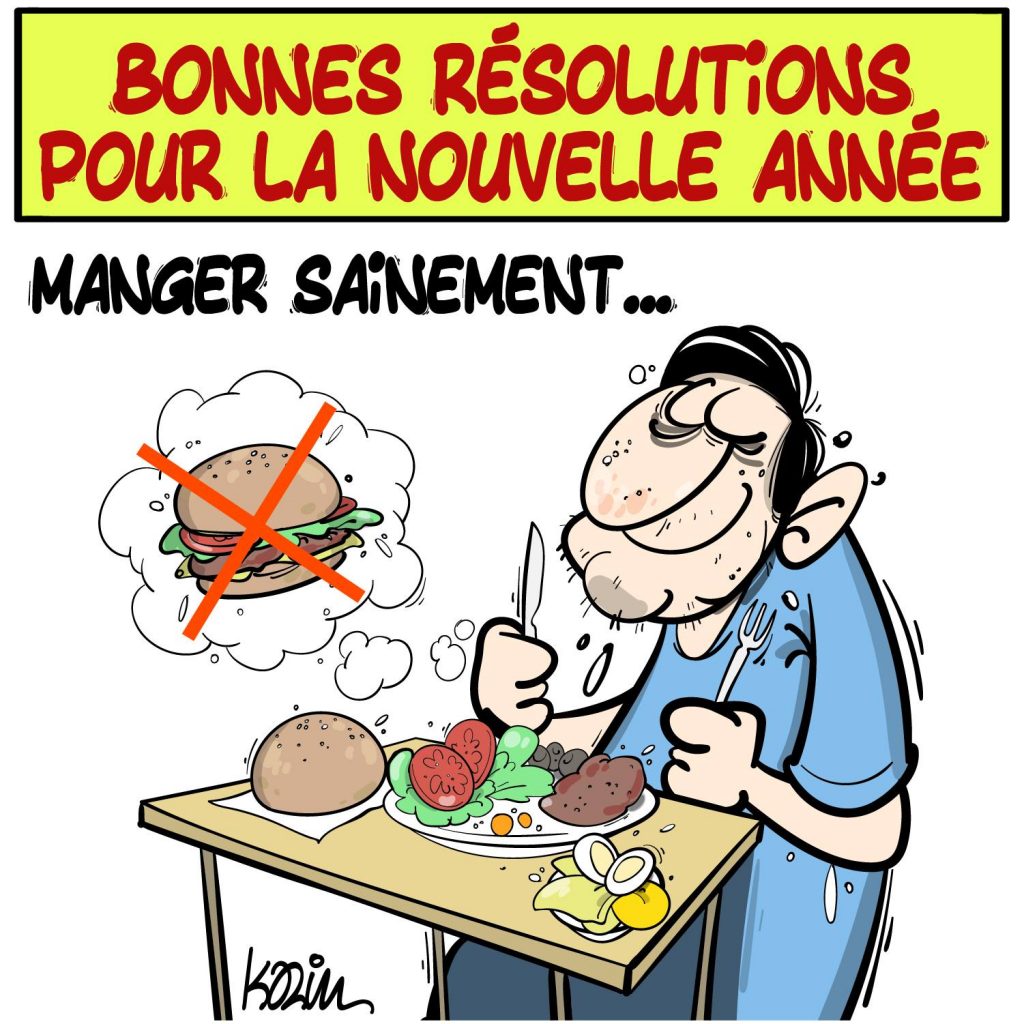 dessin presse humour résolutions nouvelle année image drôle manger sainement