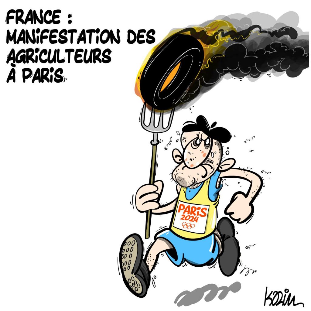 dessin presse humour Jeux Olympiques 2024 image drôle manifestation agriculteurs Paris