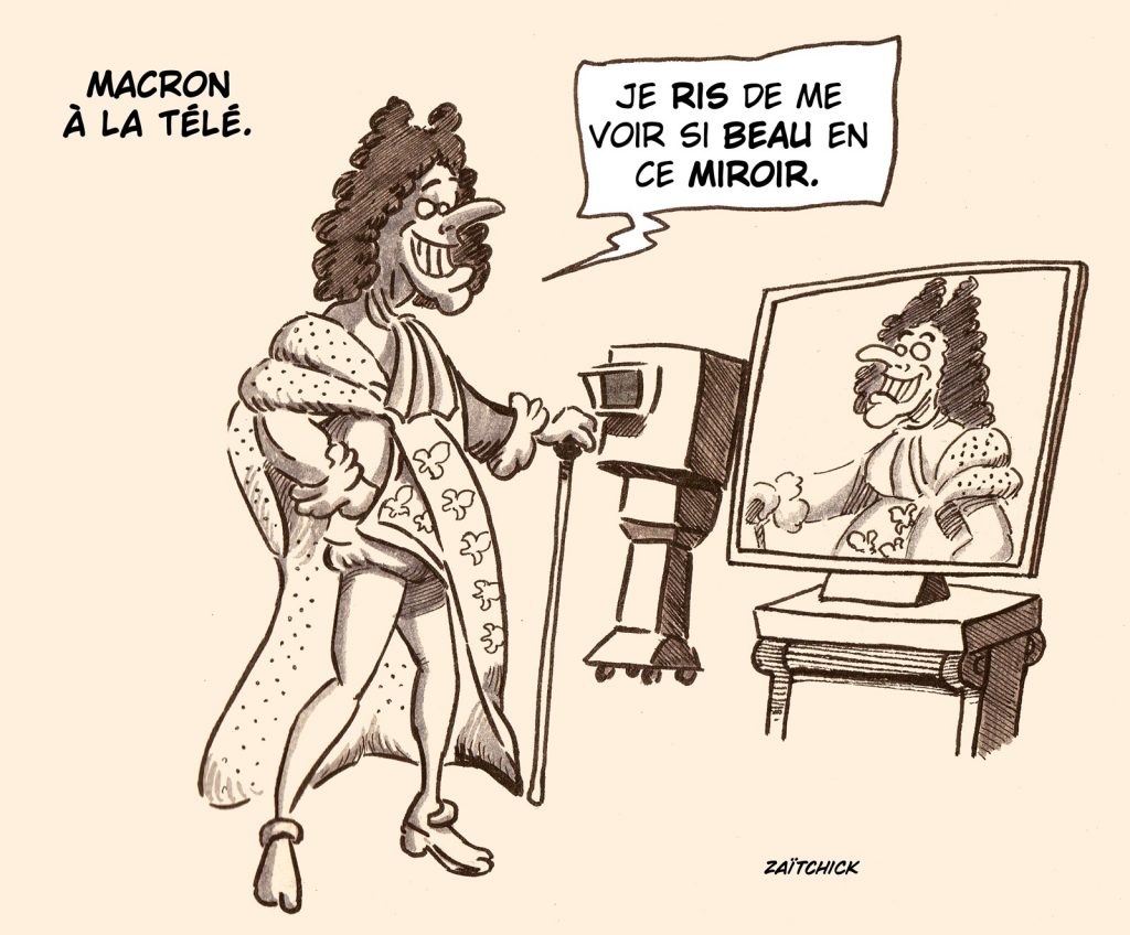 dessin presse humour interview télévisée image drôle Emmanuel Macron