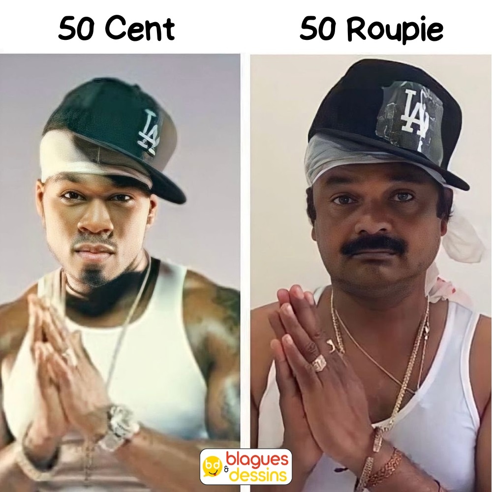 dessin humour rappeur 50 Cent Amérique image drôle 50 Roupie Inde