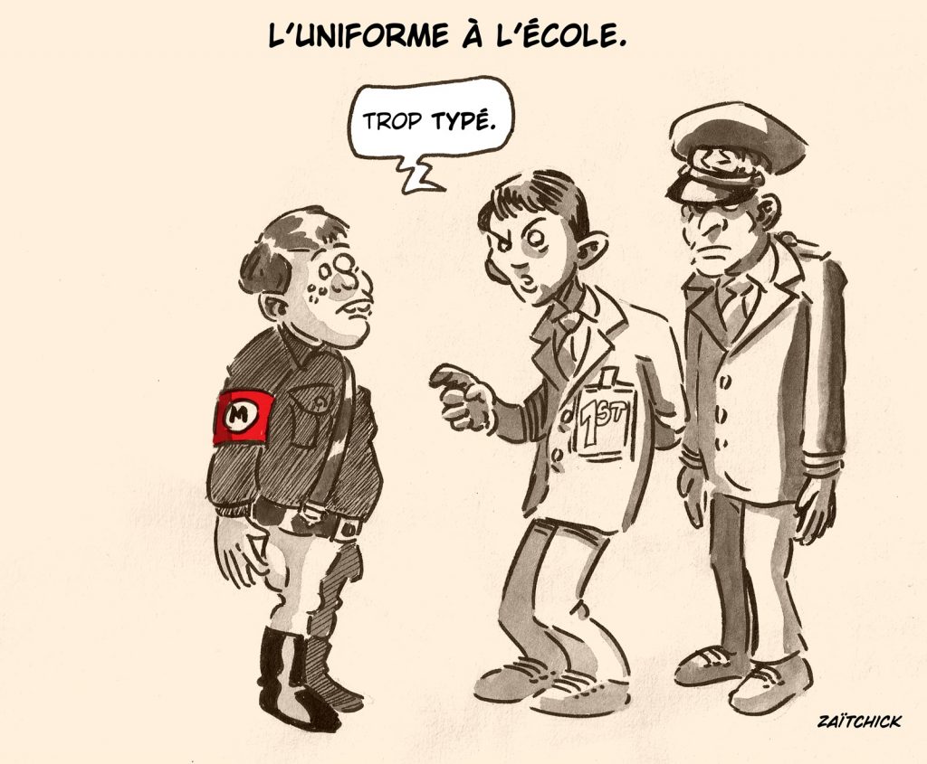 dessin presse humour Gabriel Attal image drôle uniforme école