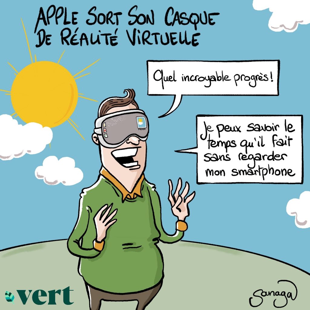 dessin presse humour casque réalité virtuelle image drôle Apple Vision Pro