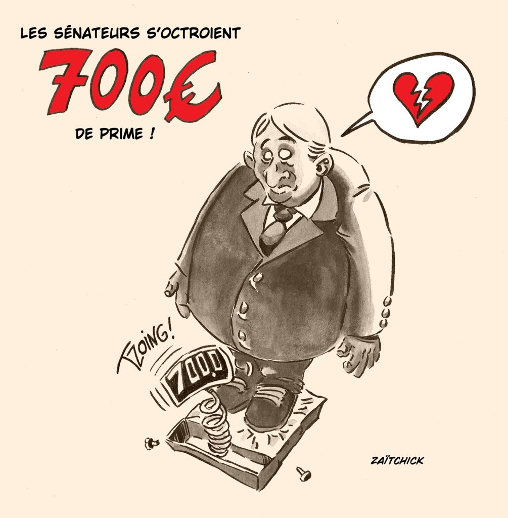 dessin presse humour Gérard Larcher image drôle augmentation frais mandat sénateurs