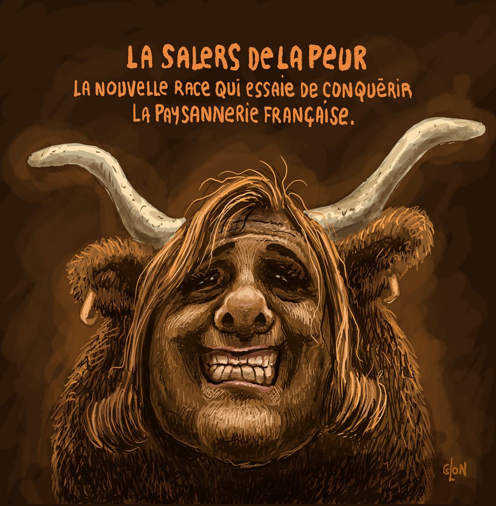 dessin presse humour Salon Agriculture image drôle Marine Le Pen vache Salers