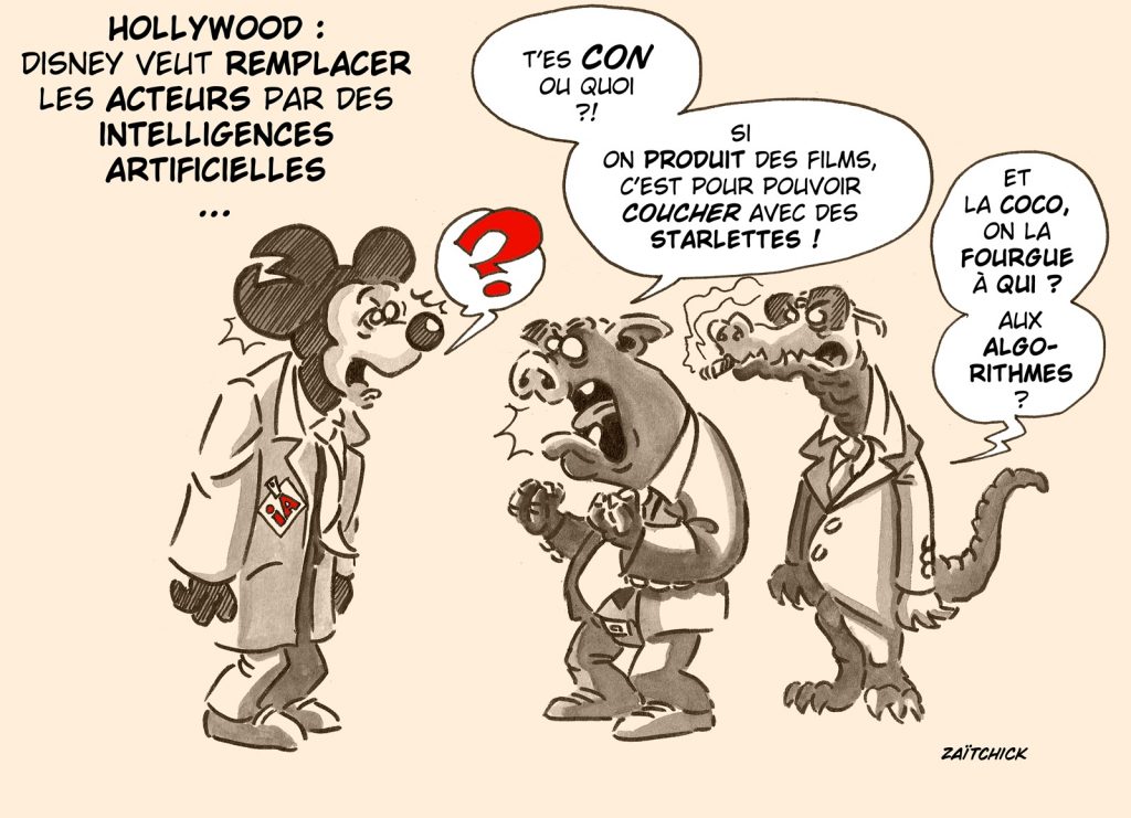 dessin presse humour Disney remplacement image drôle acteurs intelligence artificielle