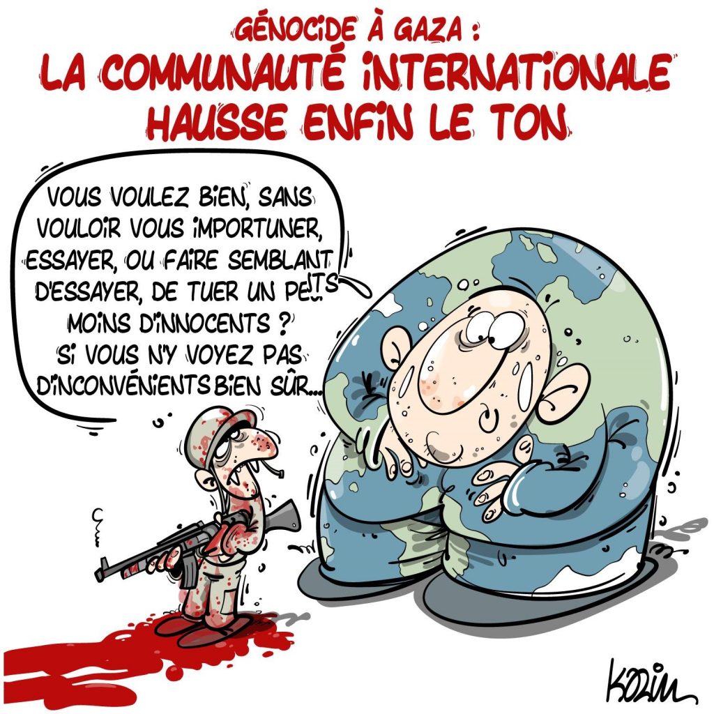 dessin presse humour communauté internationale image drôle génocide Gaza