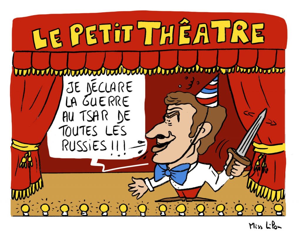 dessin presse humour Emmanuel Macron image drôle troupes militaires Ukraine