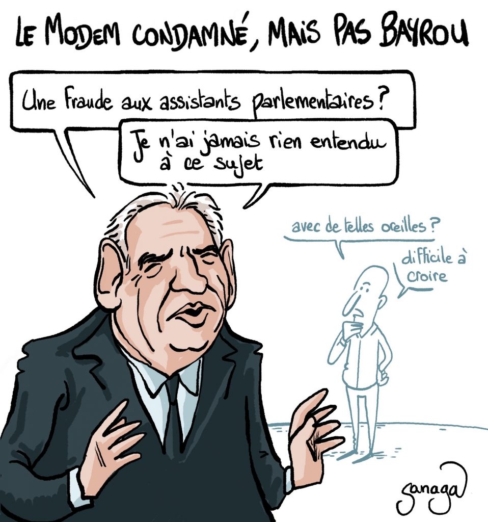 dessin presse humour François Bayrou image drôle condamnation Modem fraude affaire assistants parlementaires