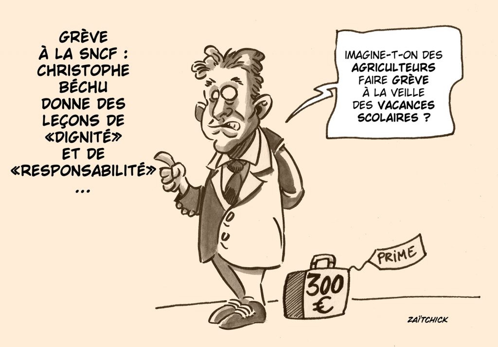 dessin presse humour Christophe Béchu image drôle grève SNCF