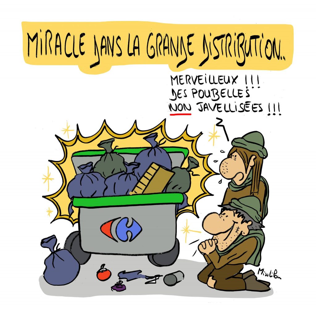 dessin presse humour fouille poubelles nourrir image drôle grande distribution