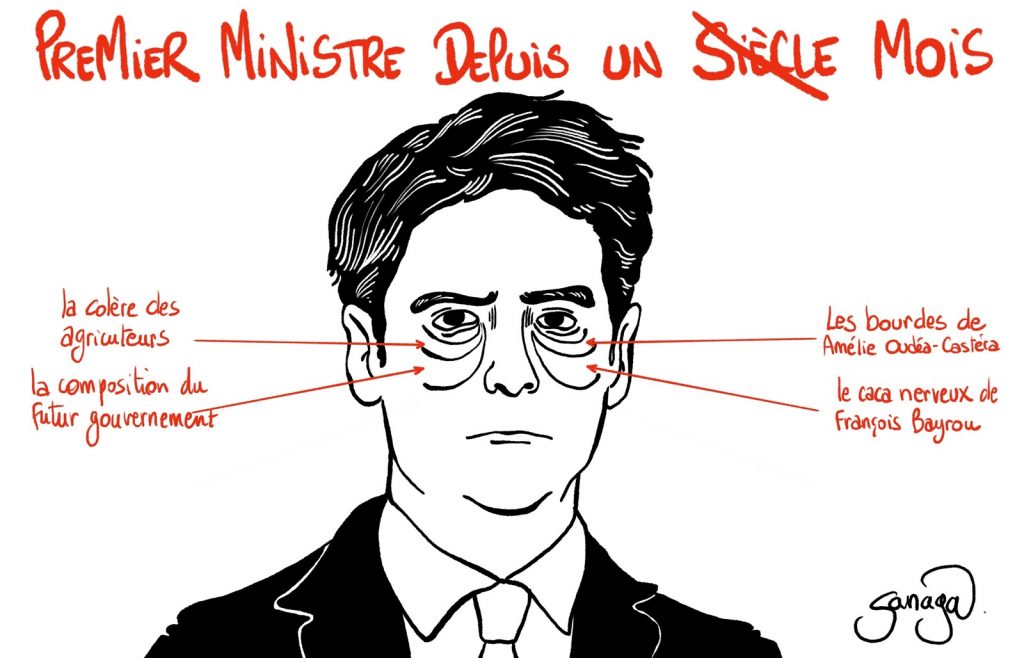 dessin presse humour fatigue Gabriel Attal image drôle mois Premier Ministre