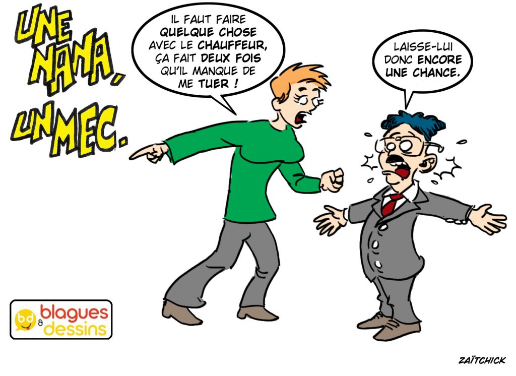 blague dessin humour mec nana homme femme meurtre chauffeur chance