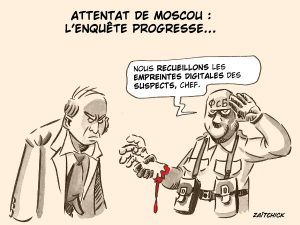 dessin presse humour Vladimir Poutine enquête image drôle attentat Moscou