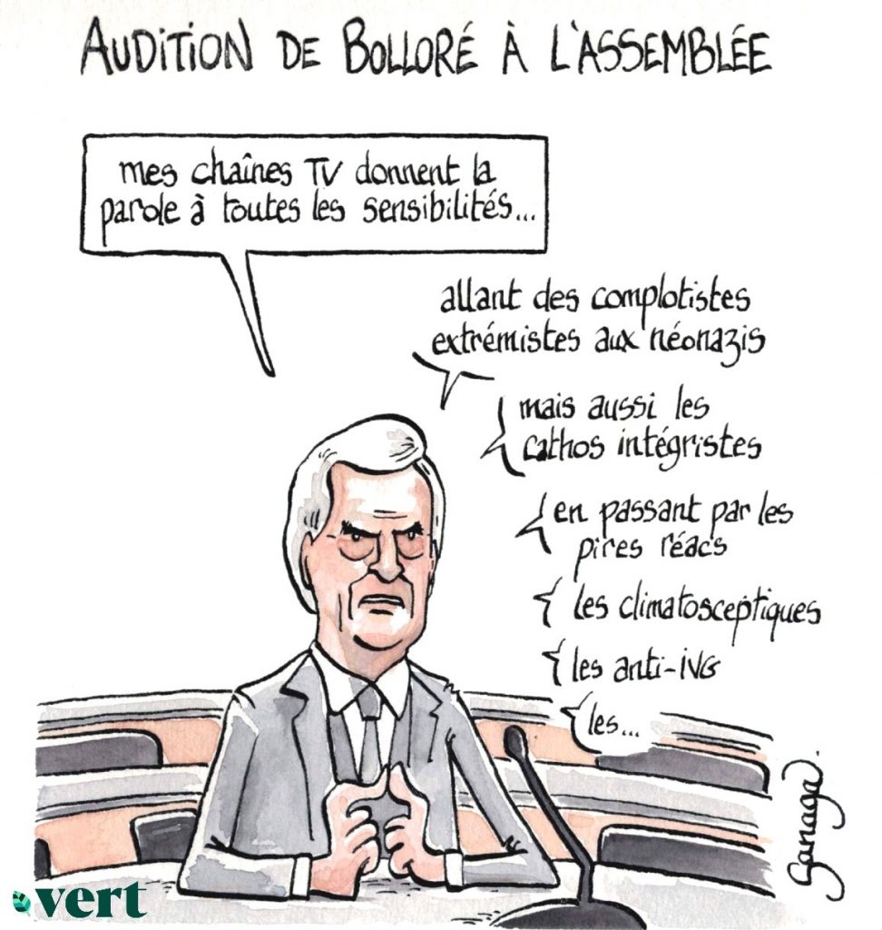 dessin presse humour audition Vincent Bolloré image drôle Assemblée Nationale