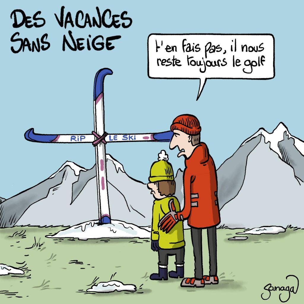 dessin presse humour vacances sans neige image drôle ski golf