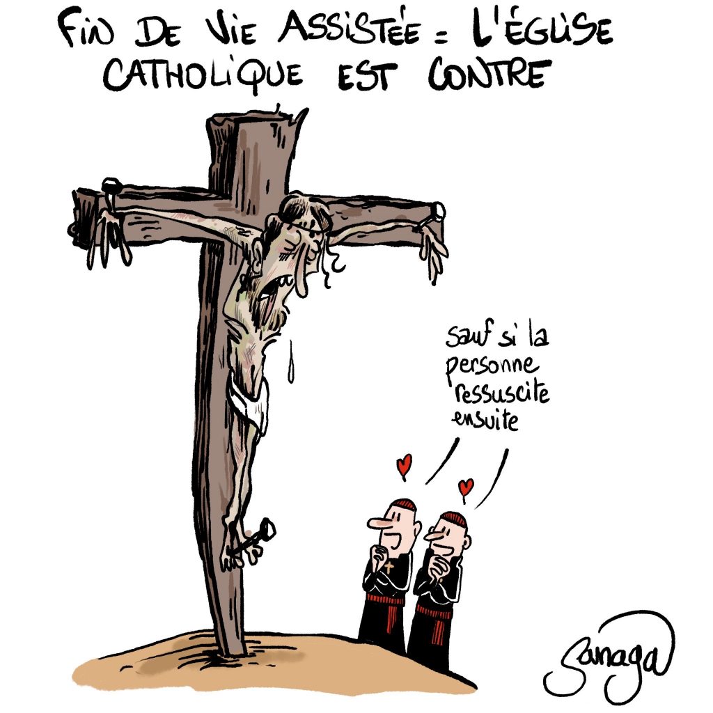 dessin presse humour Église catholique image drôle Jésus Christ fin de vie assistée