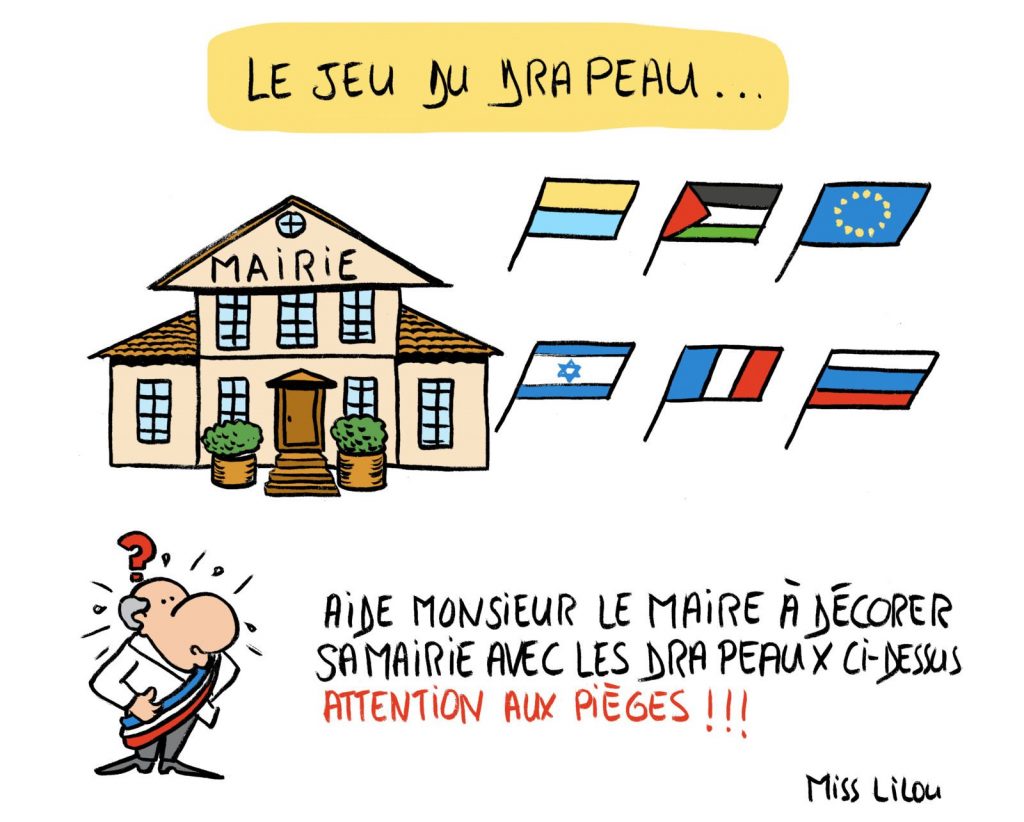 dessin presse humour drapeaux image drôle mairie française