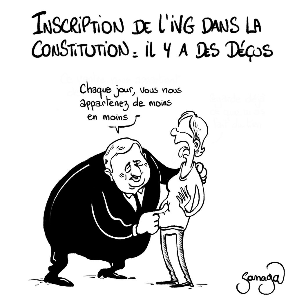 dessin presse humour Gérard Larcher image drôle inscription IVG Constitution