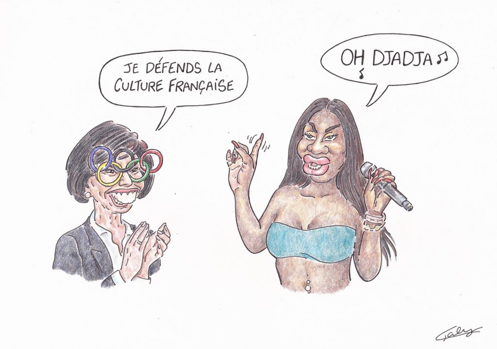 dessin presse humour Aya Nakamura Rachida Dati image drôle ouverture Jeux Olympiques 2024