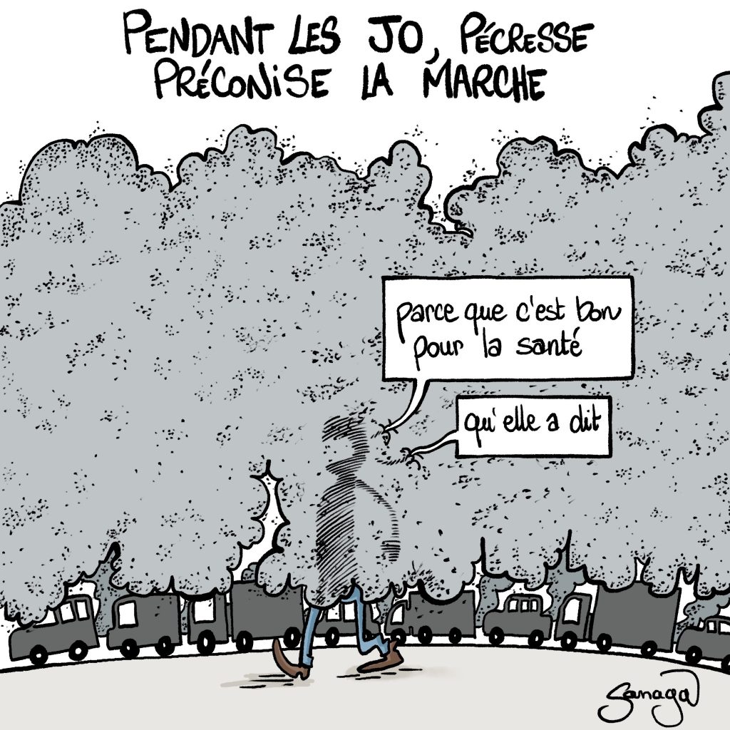 dessin presse humour Valérie Pécresse marche image drôle Jeux Olympiques Paris