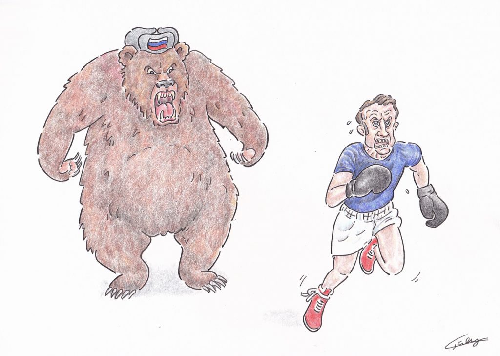 dessin presse humour boxeur Emmanuel Macron image drôle ours russe