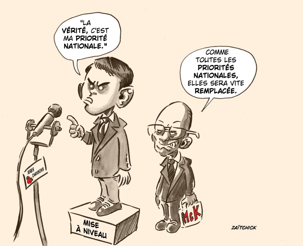 dessin presse humour Gabriel Attal vérité image drôle priorité nationale