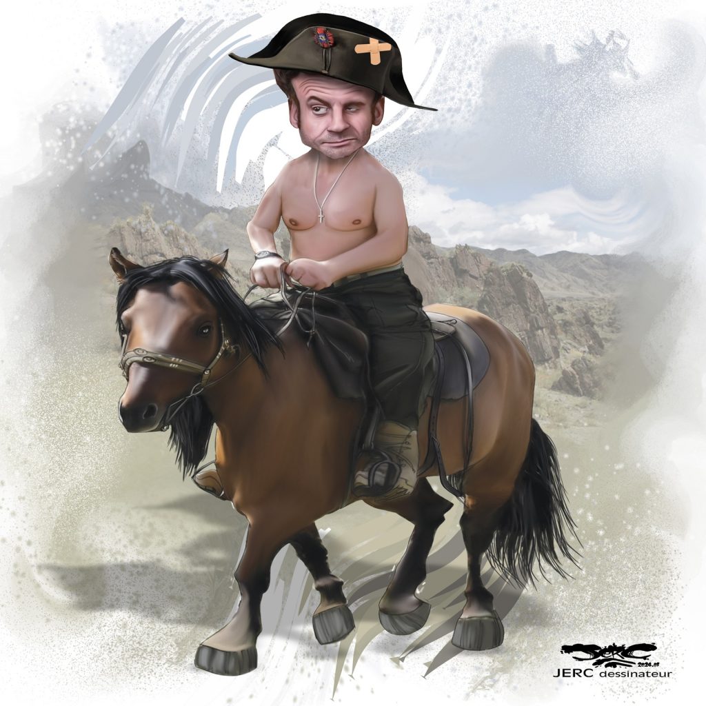 dessin presse humour biceps Emmanuel Macron image drôle cheval Vladimir Poutine