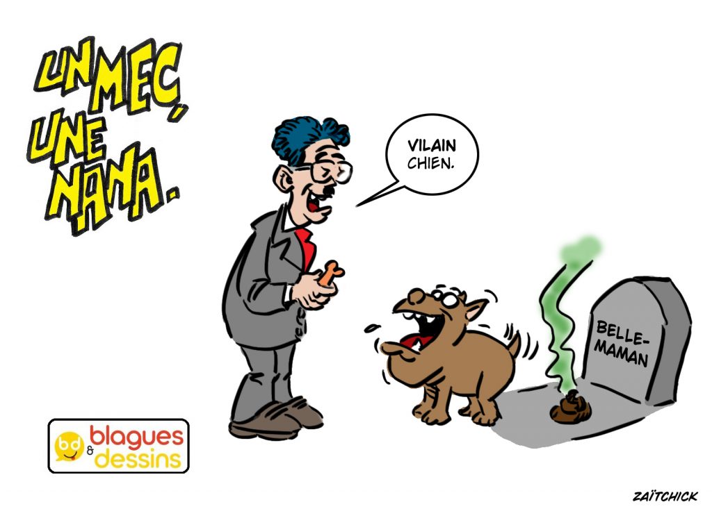 blague dessin humour mec nana homme femme crotte chien tombe belle-mère