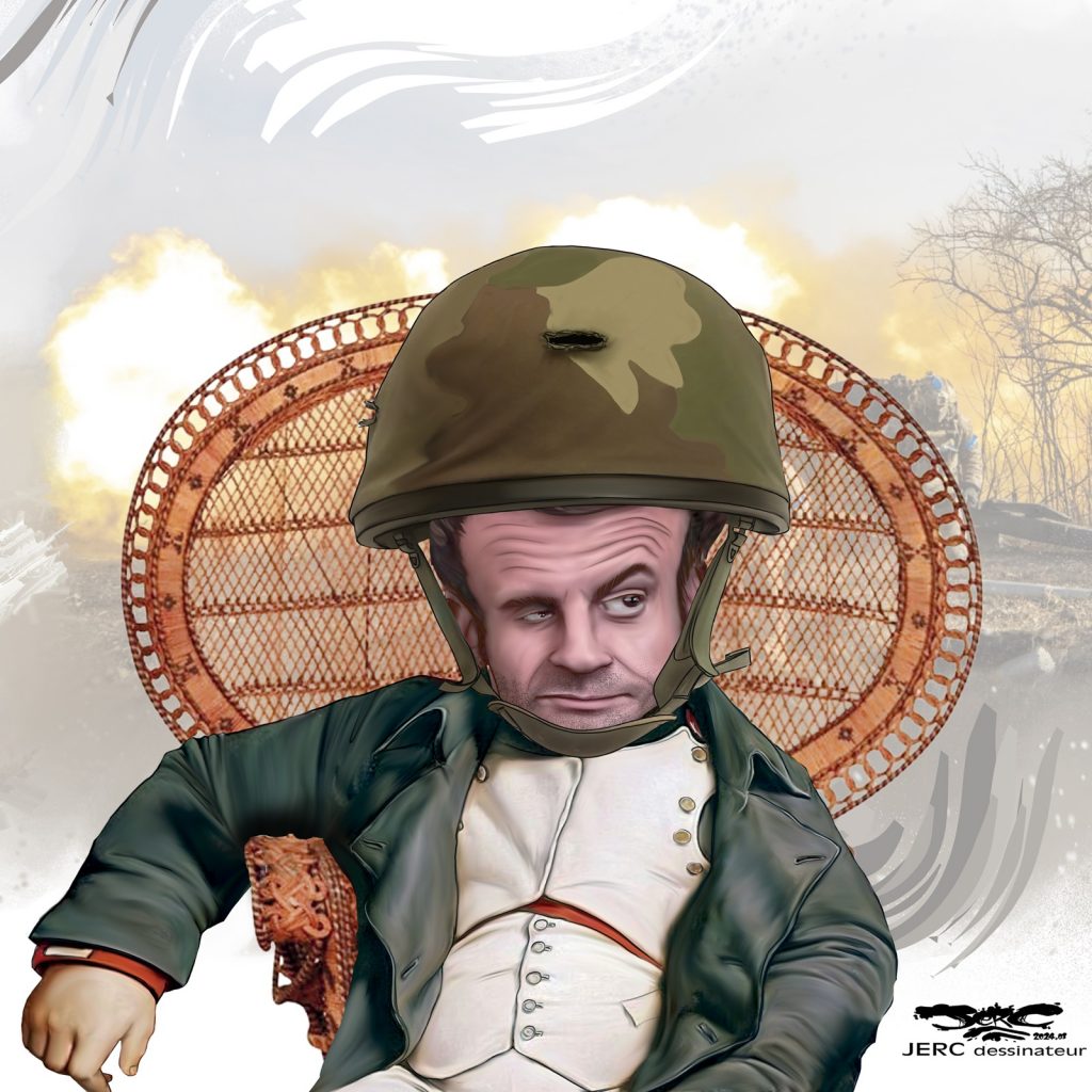dessin presse humour Emmanuel Macron image drôle troupes militaires Ukraine