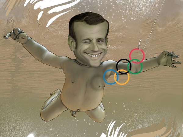 dessin presse humour Emmanuel Macron pollution Seine image drôle Jeux Olympiques Paris 2024