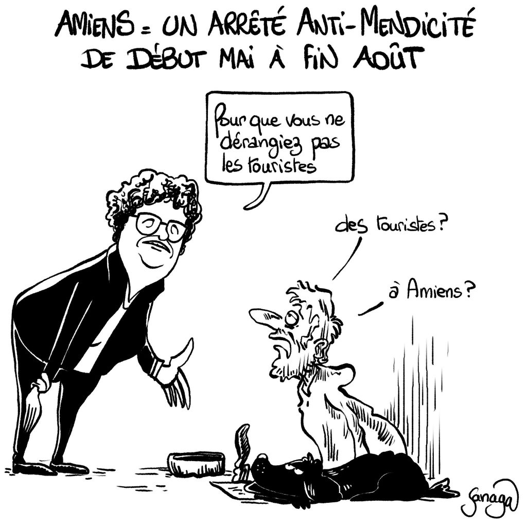 dessin presse humour Brigitte Fouré image drôle arrêté anti-mendicité Amiens