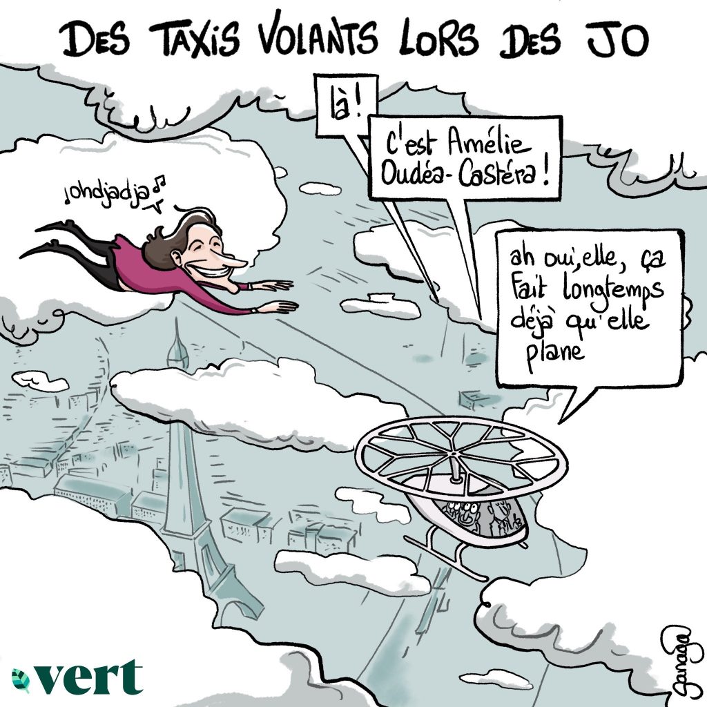 dessin presse humour Amélie Oudéa-Castéra image drôle taxis volants jeux olympiques