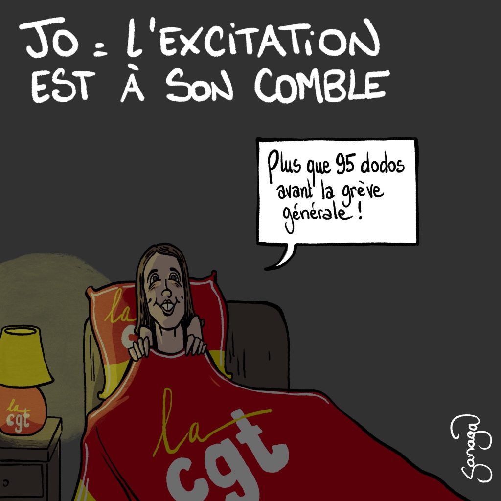 dessin presse humour préavis grève CGT image drôle Jeux Olympiques Paris 2024