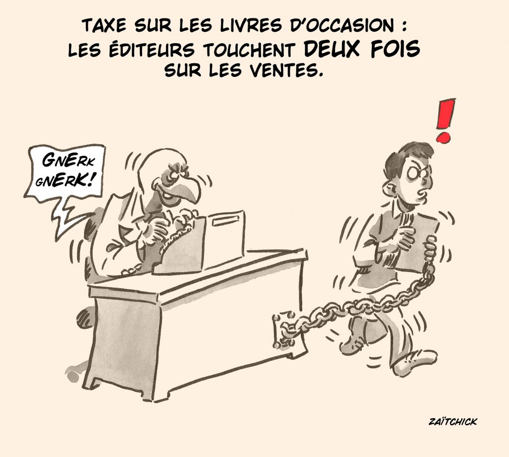 dessin presse humour éditeurs taxe image drôle livre d’occasion