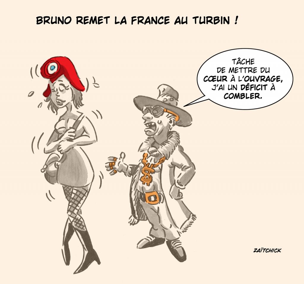 dessin presse humour Bruno Le Maire Marianne image drôle comblement déficit budgétaire